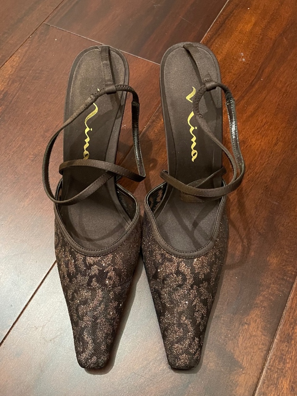 Brand new Nina brown sparkly ankle strap evening heels sandles size 6.5